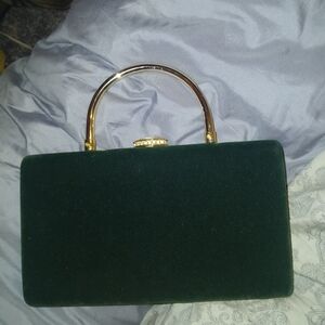 House of Harlow 1960 Green Velvet Clutch with Gold Handle